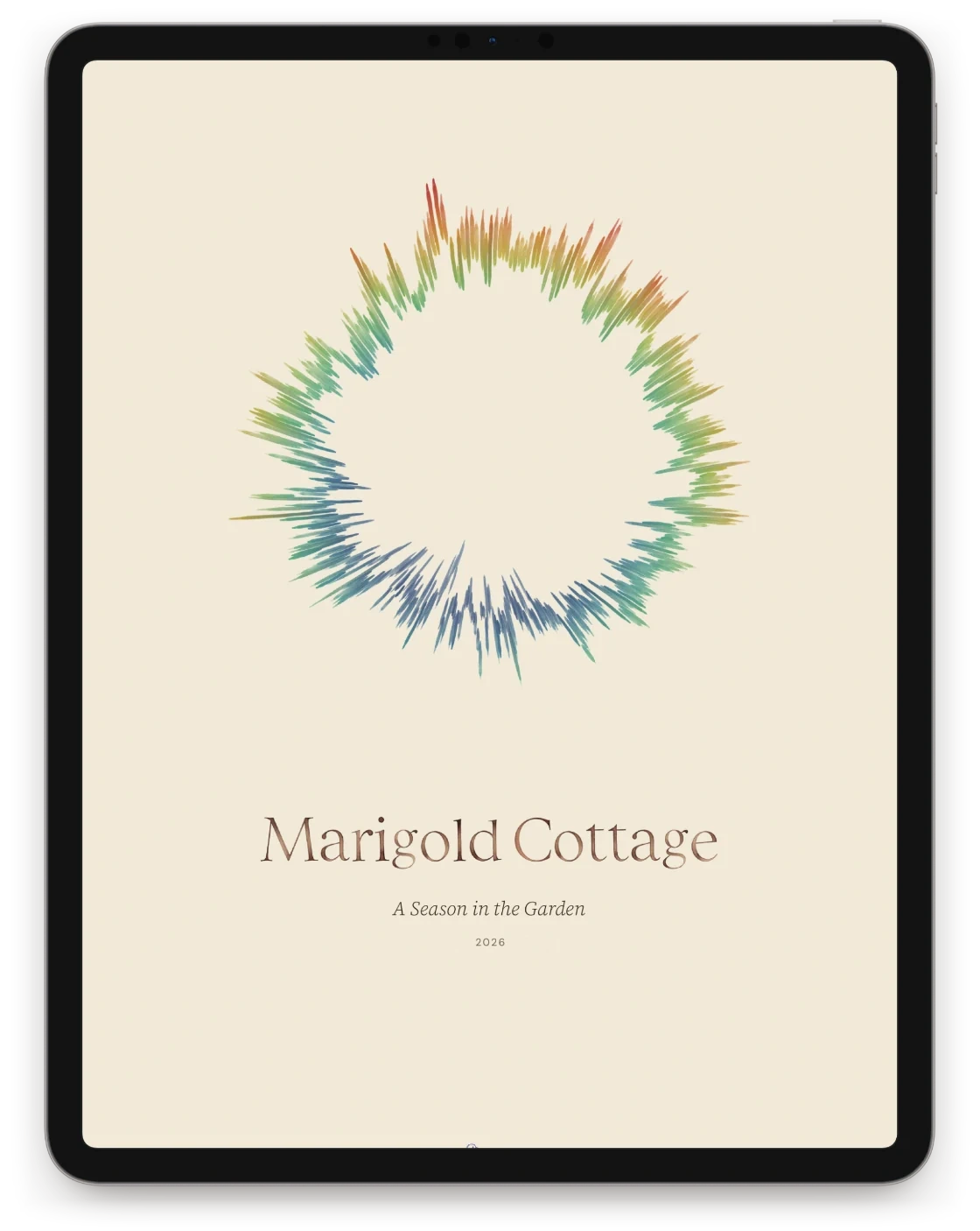 The cover of a Percy digital edition on an iPad: the year's weather ring above the garden's name, A Season in the Garden