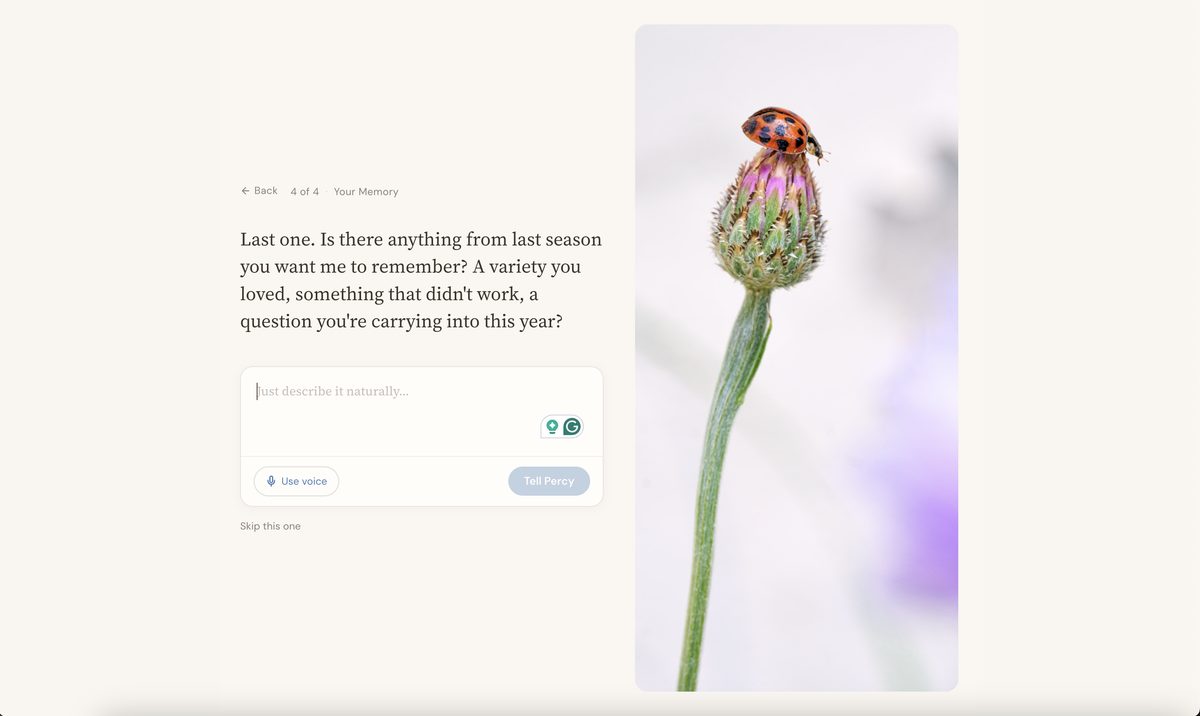 Percy’s onboarding asks what you want to remember from last season