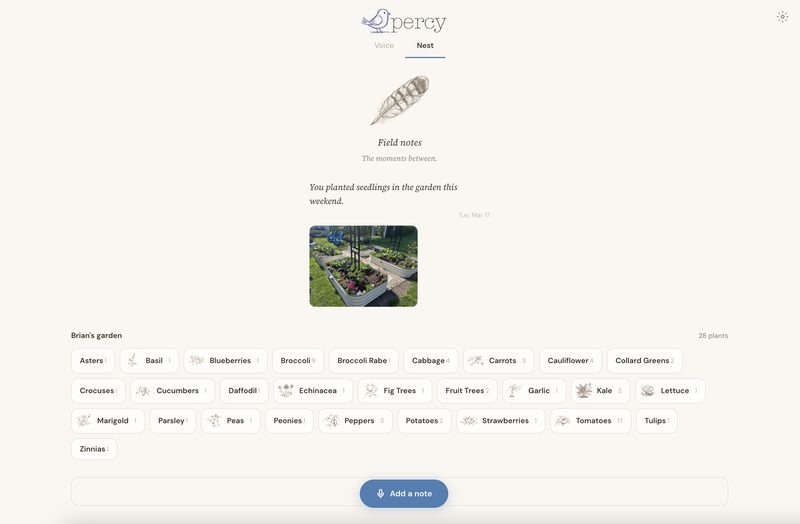 Plant roster tracking 28 plants with observation previews