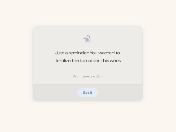 Percy reminder card: Just a reminder — You wanted to fertilize the tomatoes this week